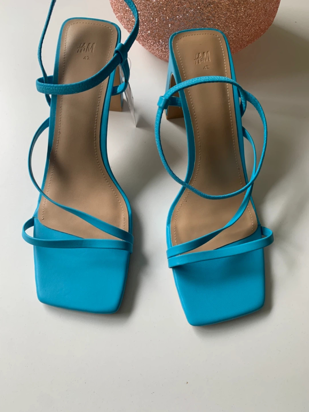 H&M Women's Blue Strappy Square Toe Heels - Size US 11 EUR 42
