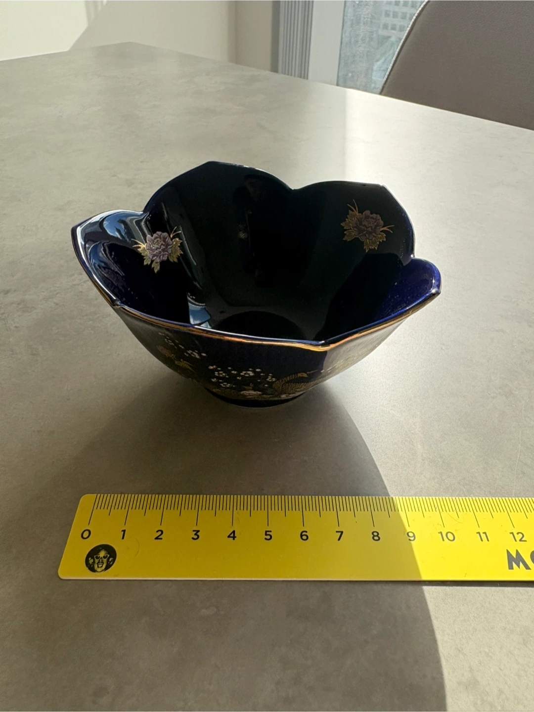 Vintage Japanese Cobalt Blue Porcelain Bowl – Peacock Floral - photo 4