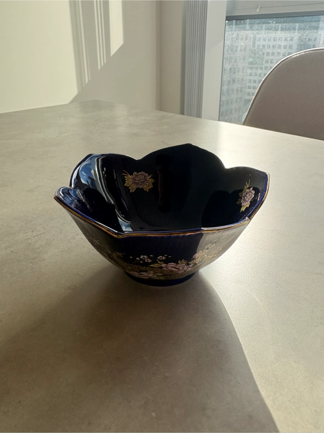 Vintage Japanese Cobalt Blue Porcelain Bowl – Peacock Floral