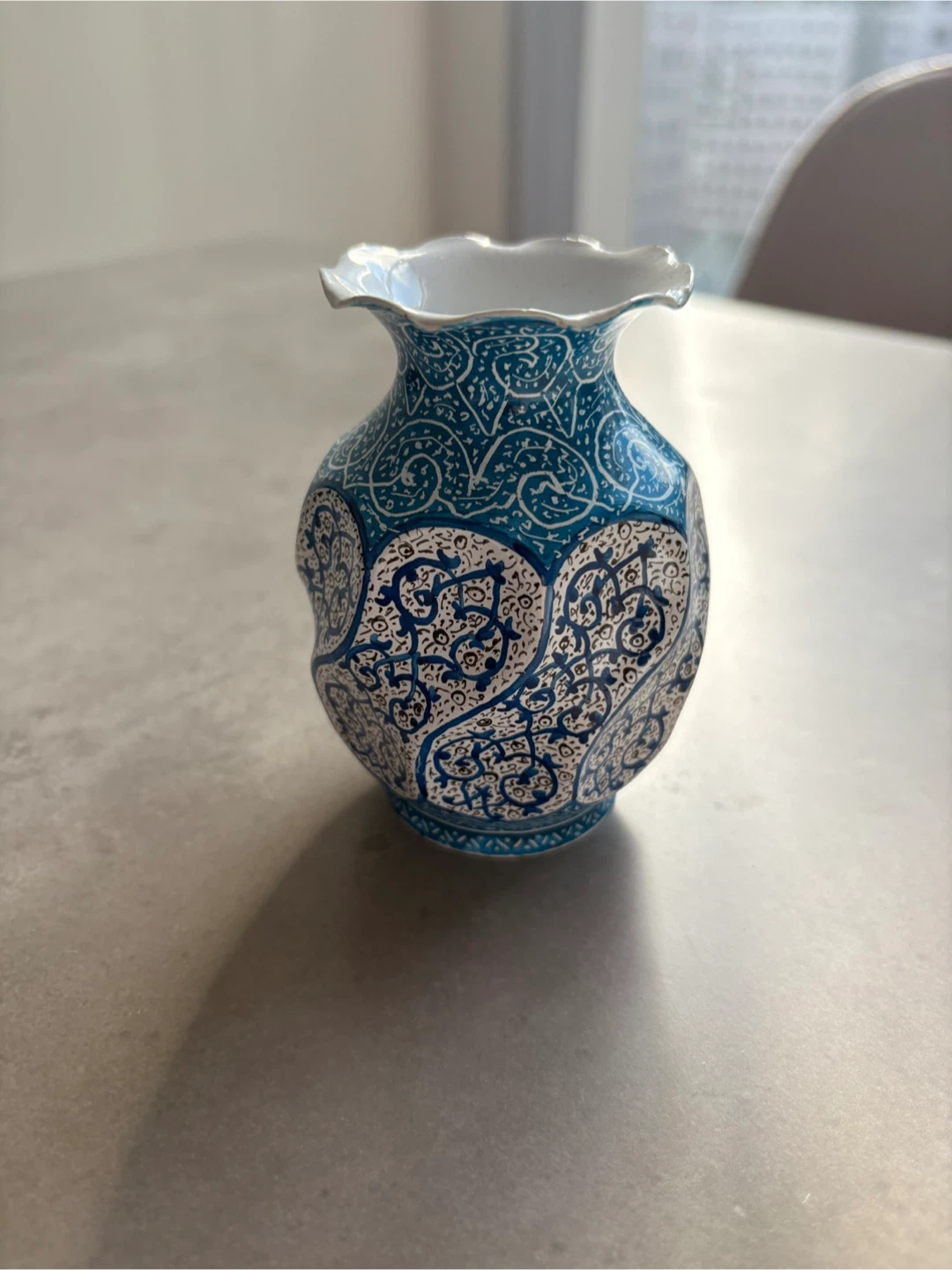 Persian-Style Hand-Painted Ceramic Bud Vase – Blue & White