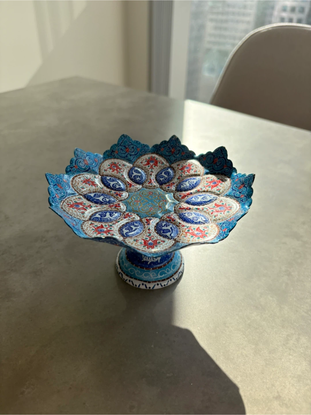 Persian-Style Hand-Painted Pedestal Bowl – DecorativeDish - photo 2