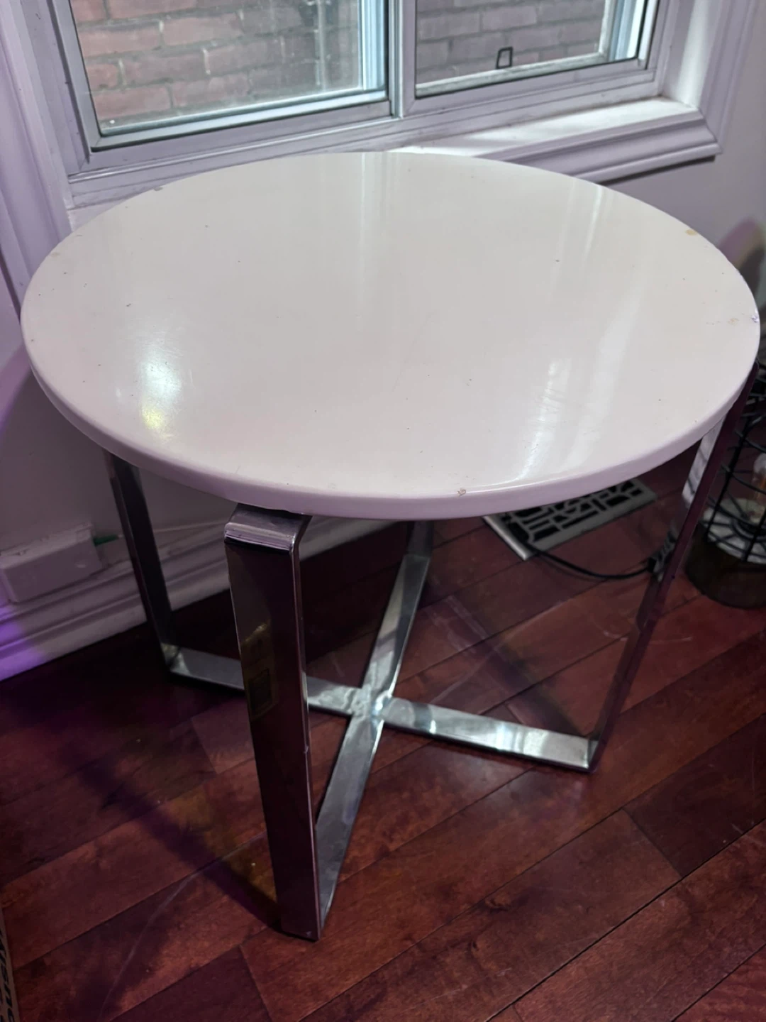White Round Side Table with Chrome Base