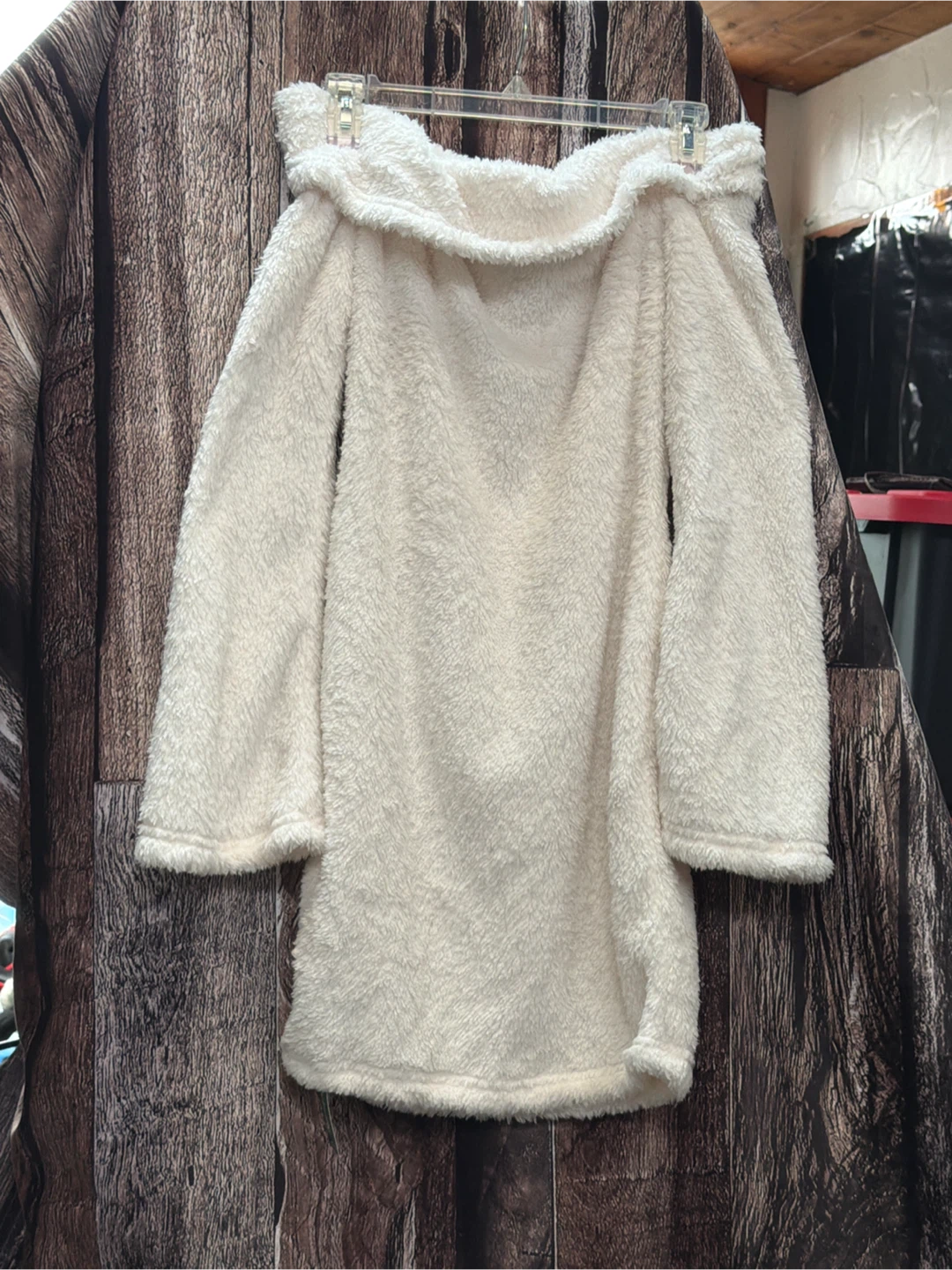 Cream Fuzzy Off-the-Shoulder dress