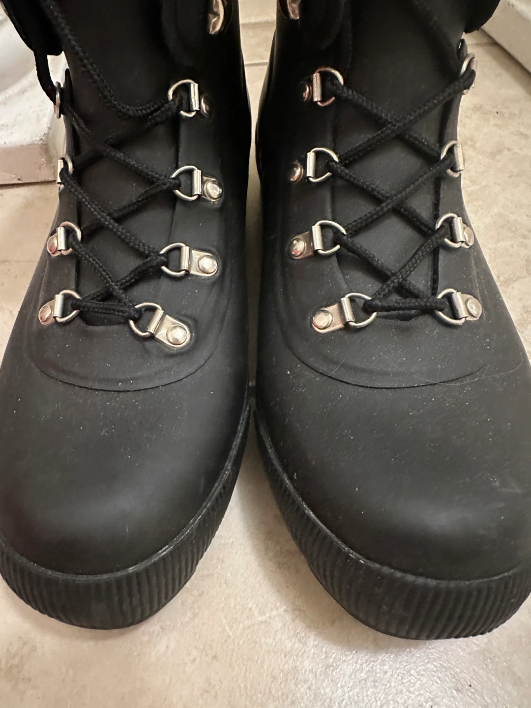 Hunter Black Lace-Up Rubber Boots
