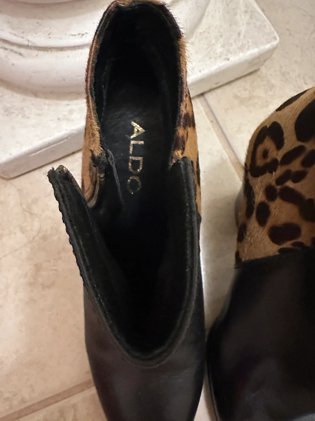 ALDO Leopard Print & Black Leather Ankle Boots