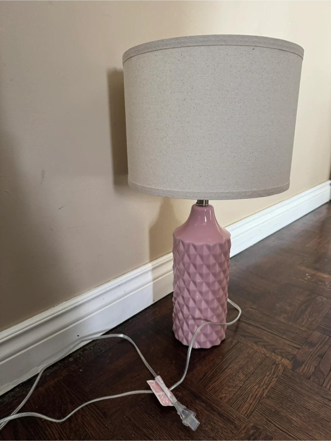Pink Diamond Patterned Table Lamp with Neutral Shade - photo 4