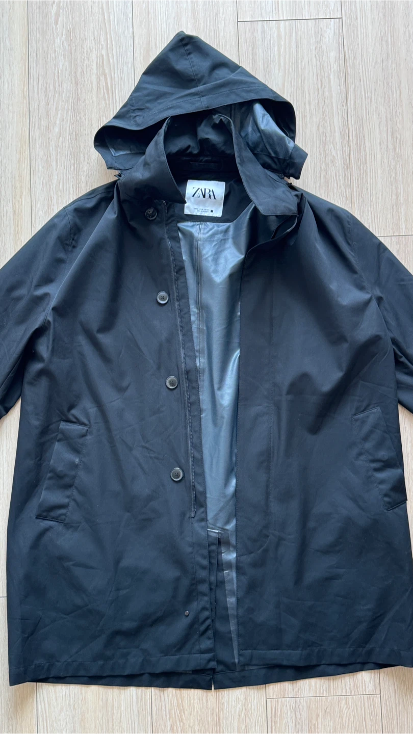 Zara Black Hooded Rain Jacket XL