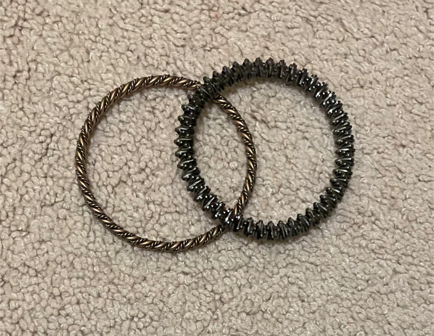Set of 2 Textured Metal Bangle Bracelets - Silver Tone