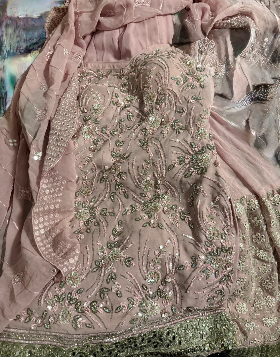 Pink Embroidered Formal Dress with Dupatta - photo 2