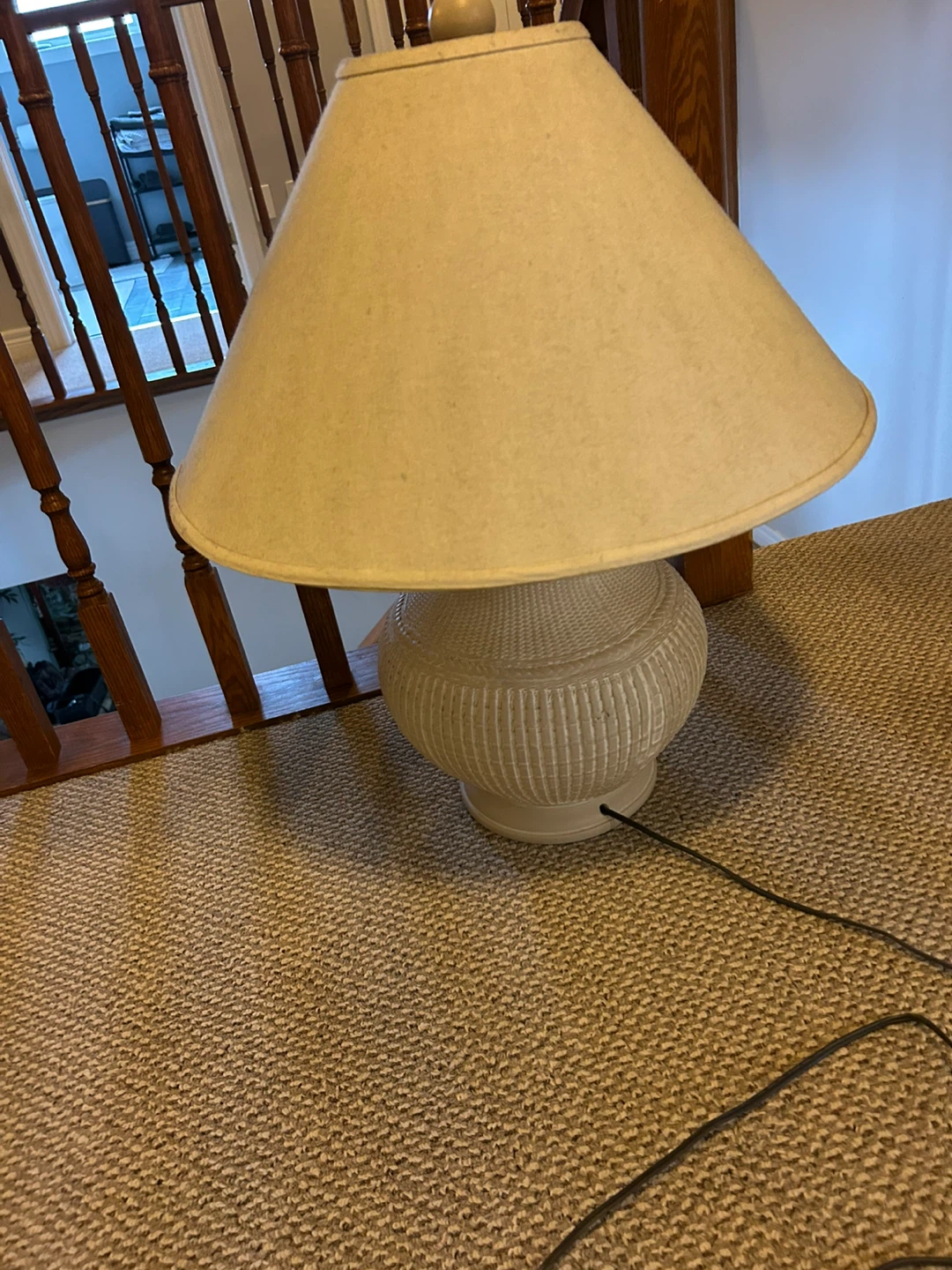 Table Lamp - Beige Wicker Design