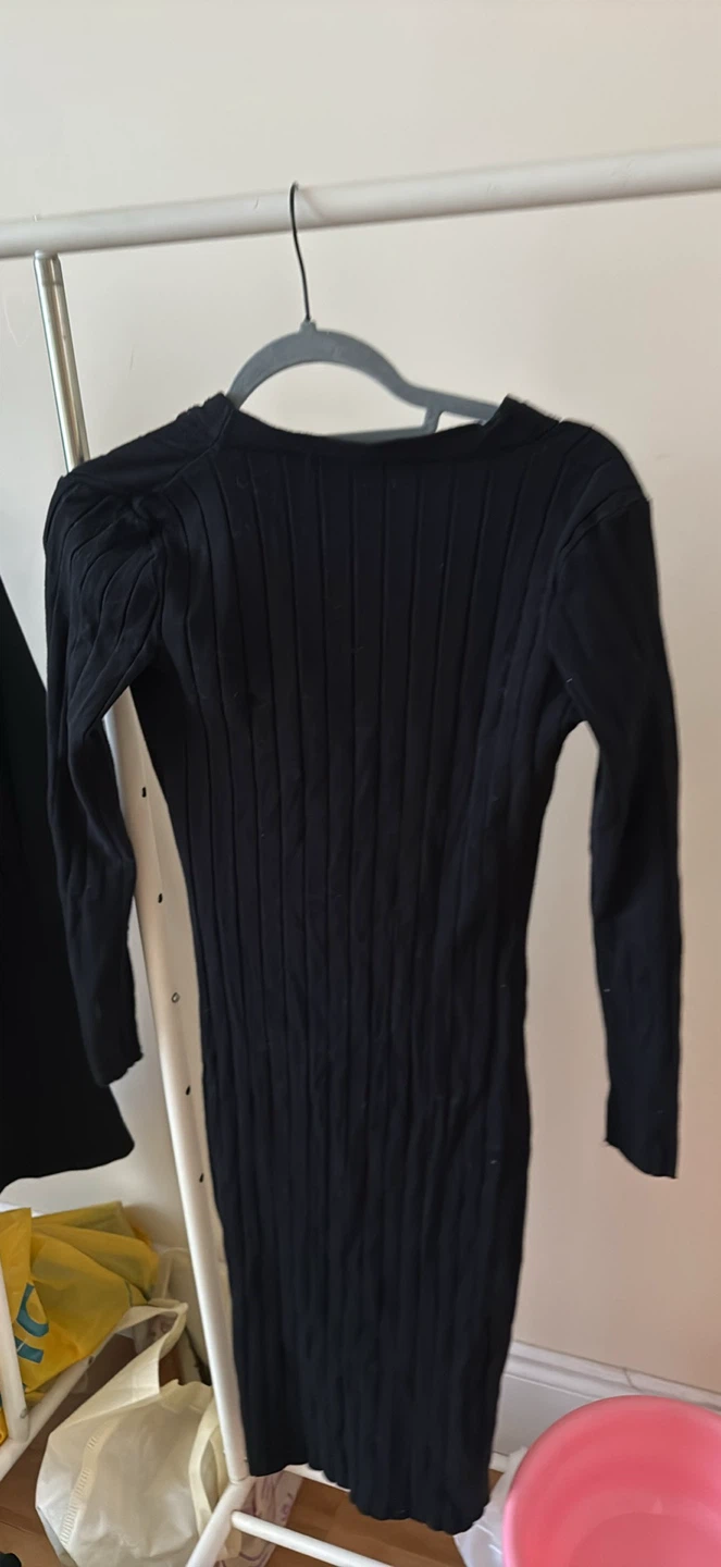 Black Ribbed Button-Up Midi Dress - photo 2