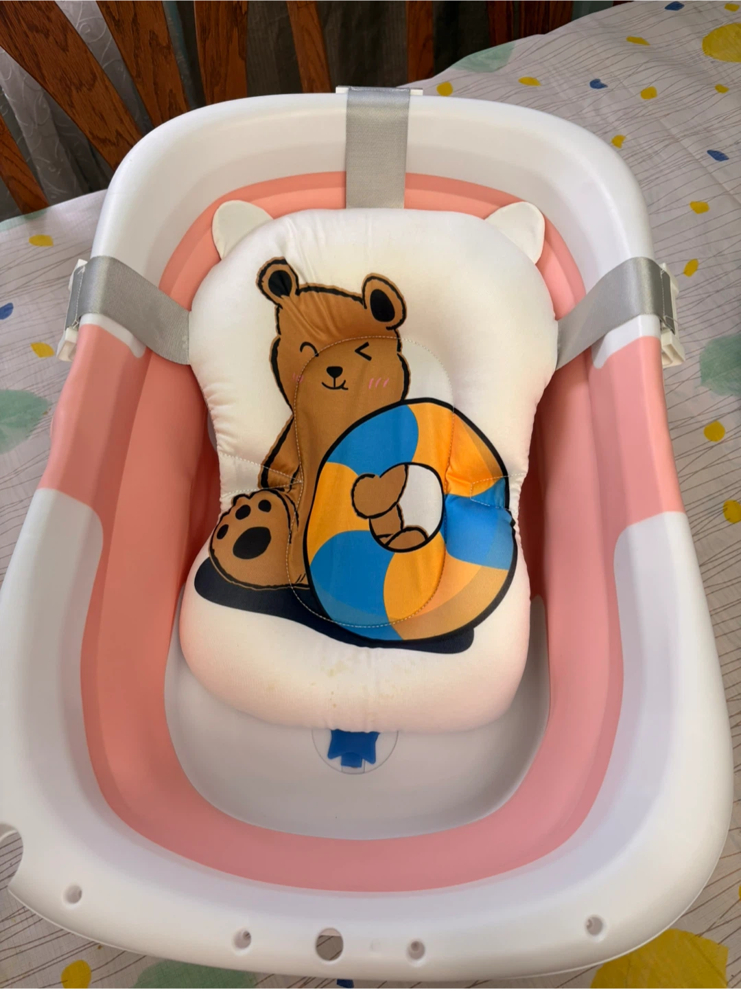 Pink Collapsible Baby Bathtub with Bear Pad - photo 3