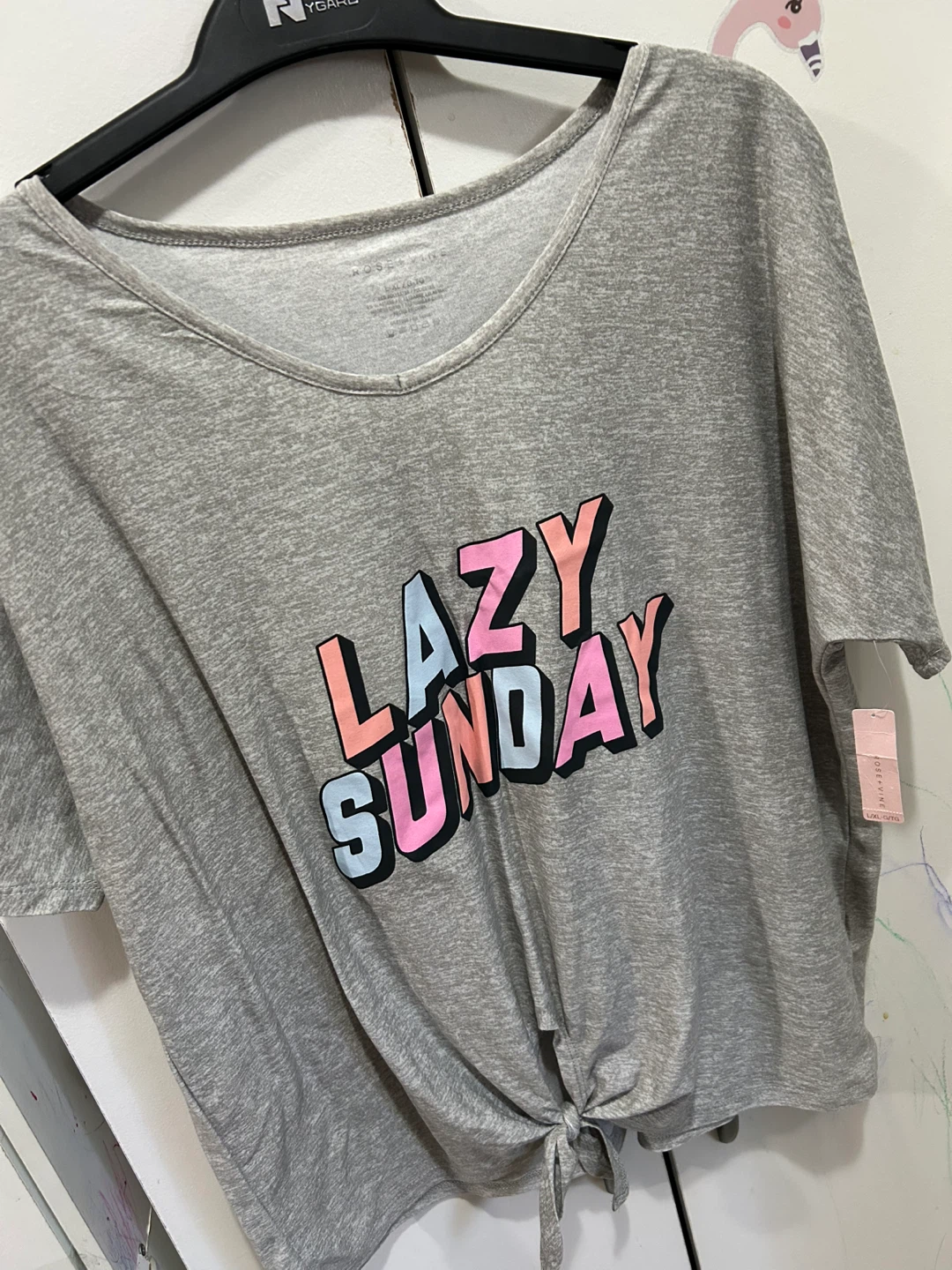 Women's Grey "Lazy Sunday" Tie-Front T-Shirt