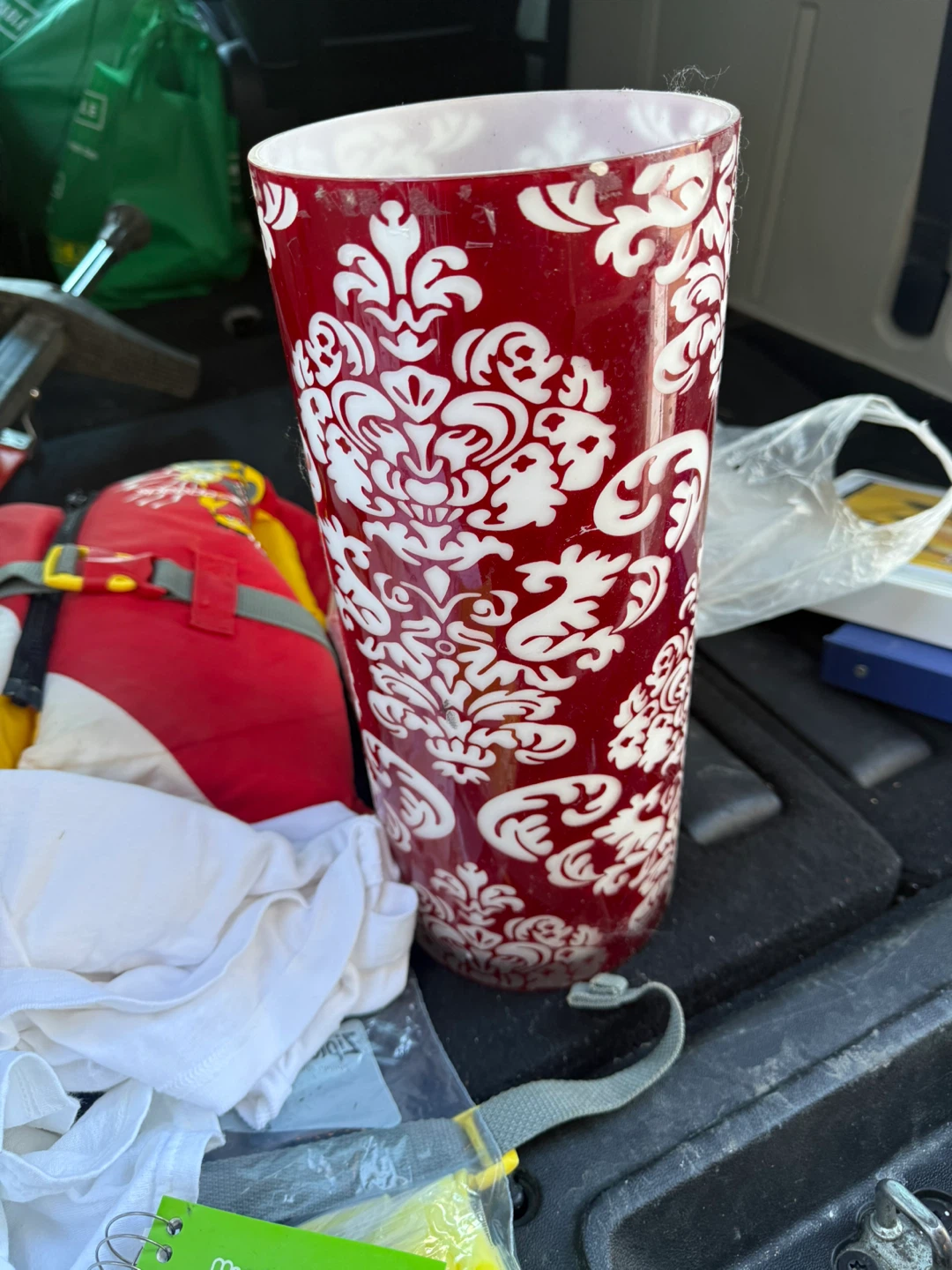 Decorative Vase Red and White Floral Pattern