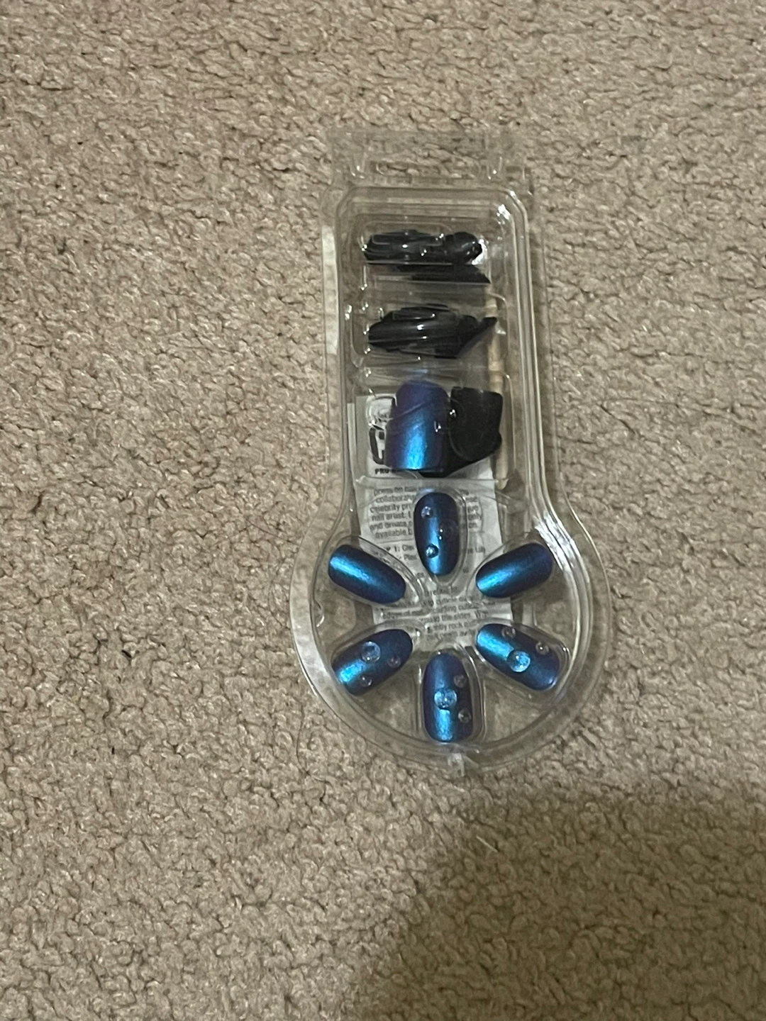 Metallic Blue & Rhinestone Press-On Nails
