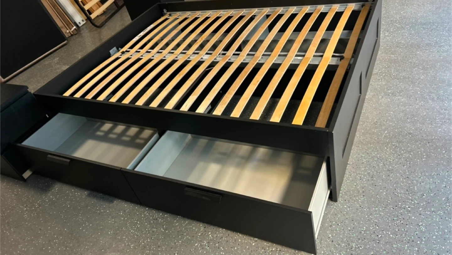 Black Queen Bed Frame with Storage Drawers