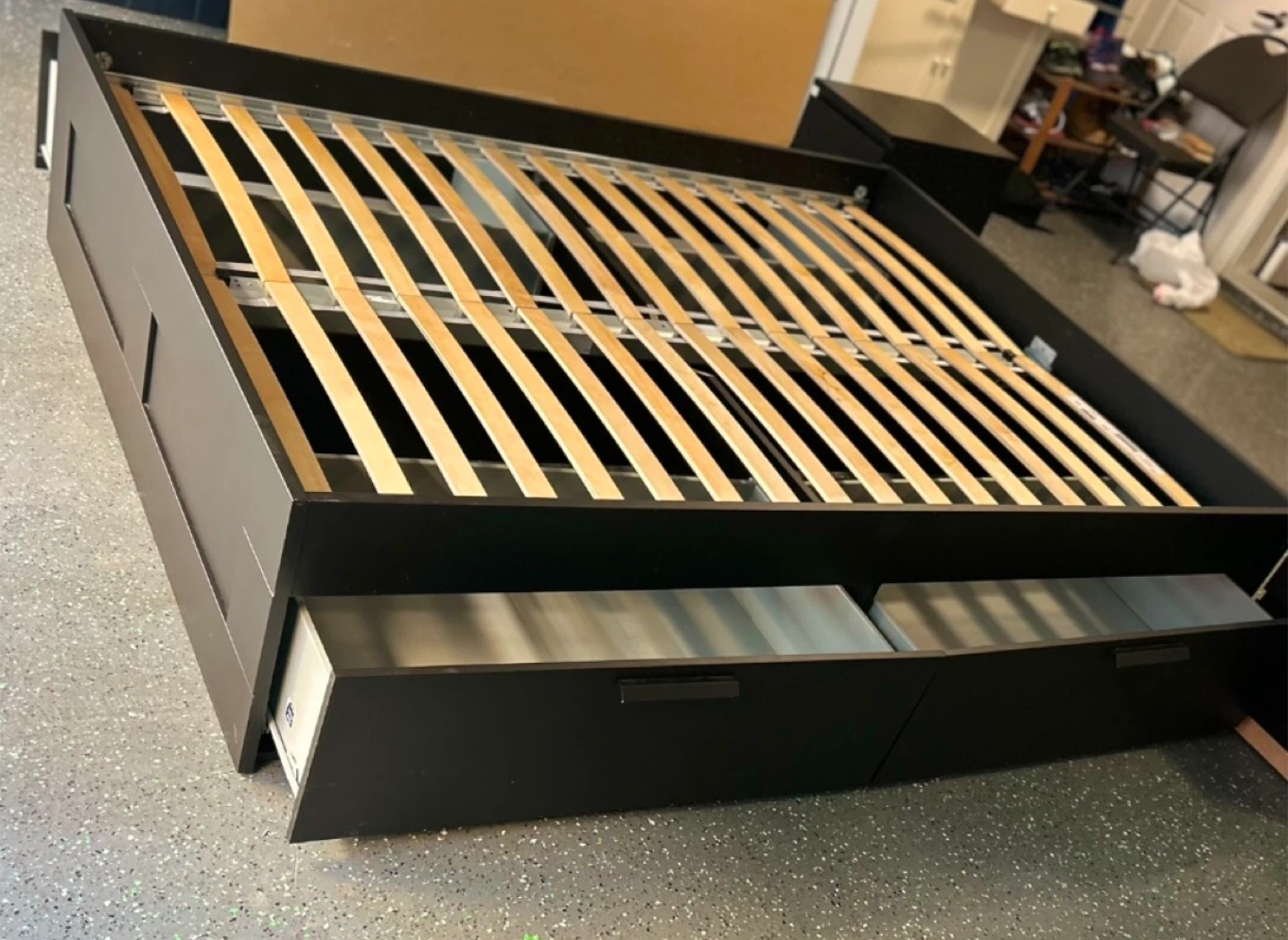 Black Queen Bed Frame with Storage Drawers - photo 2