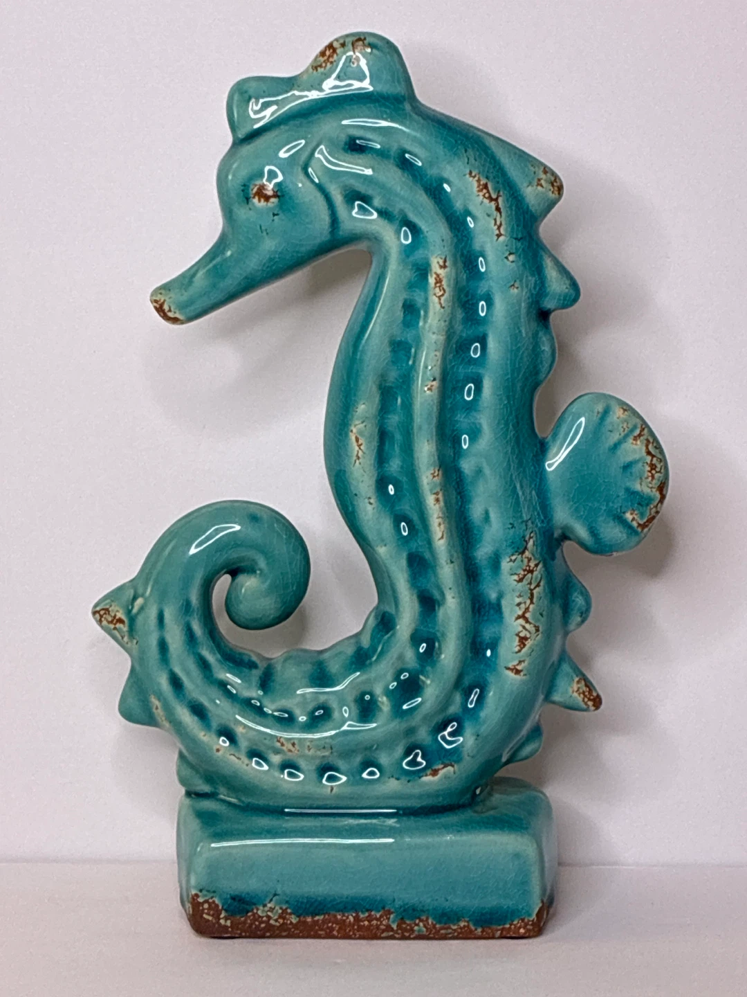 Vintage Coastal Ceramic Seahorse – Turquoise Crackle Glaze - photo 2