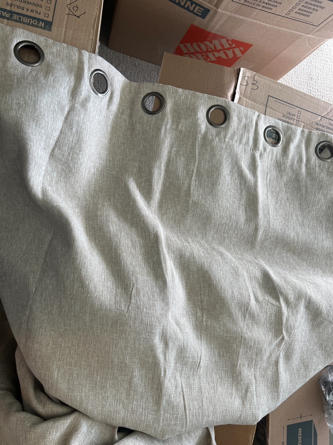 Linen Blend Grommet Top Curtains - Beige