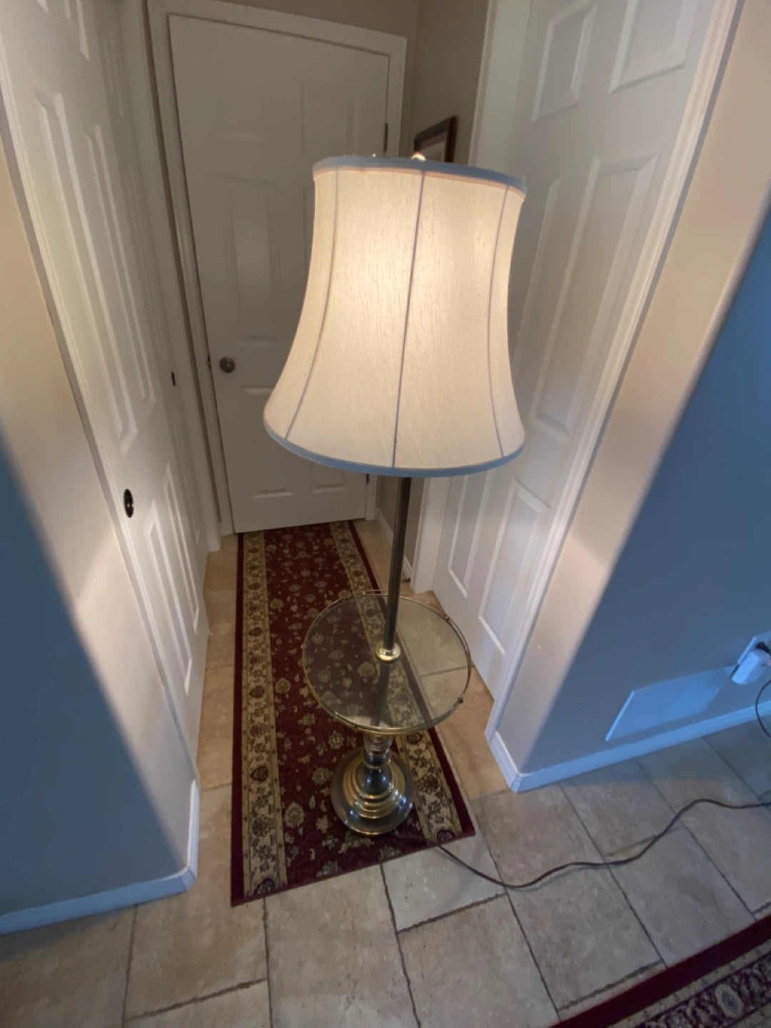 Antique Floor Brass Lamp with Glass Table with Brass trim