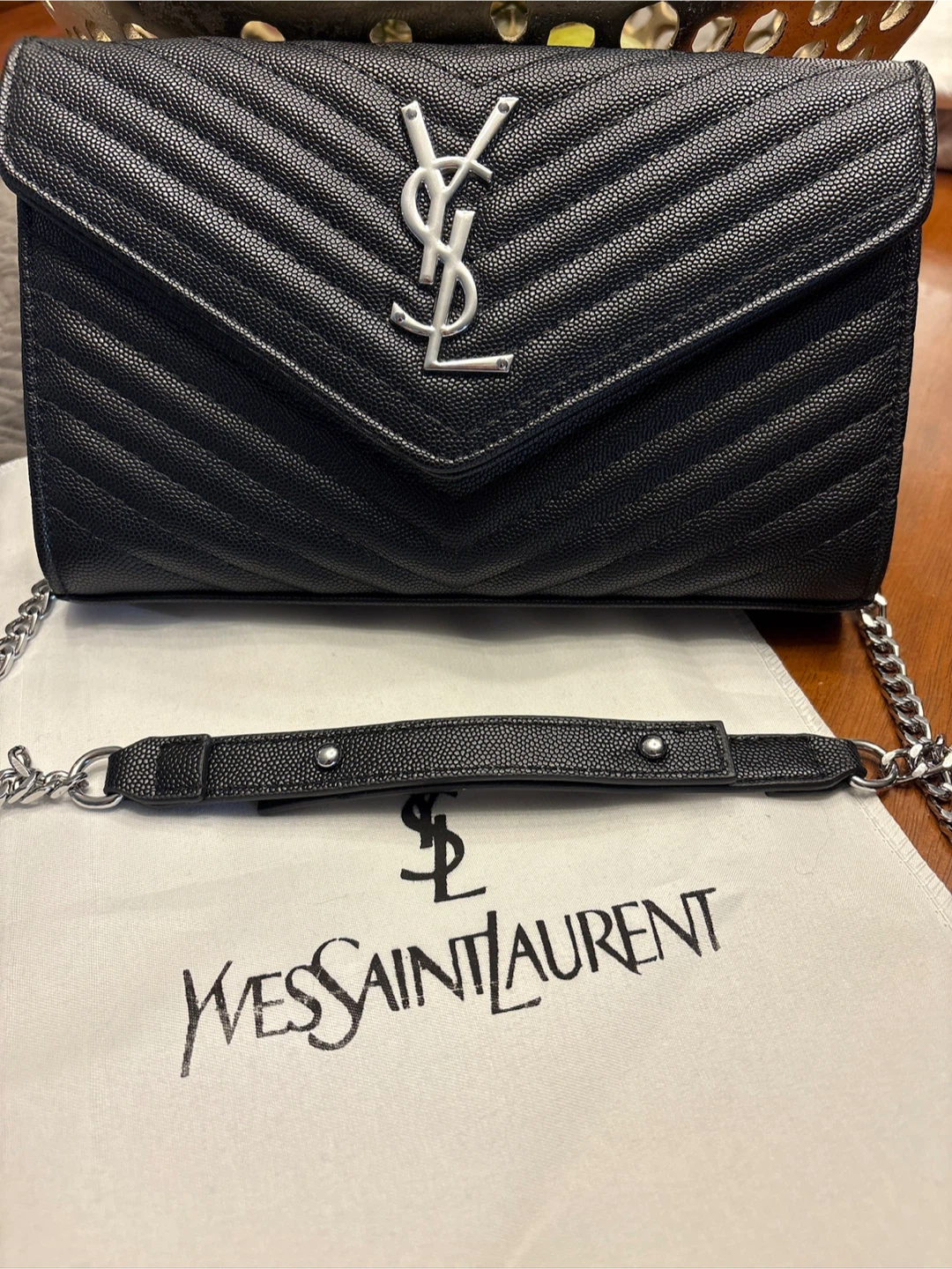 Saint Laurent Black Quilted Leather Chain Wallet