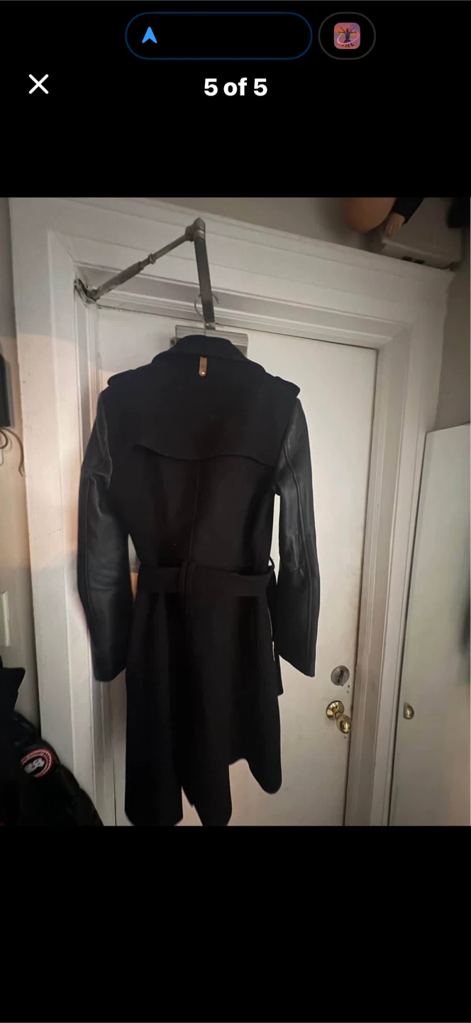 Mackage Montreal Black Wool & Leather Trench Coat