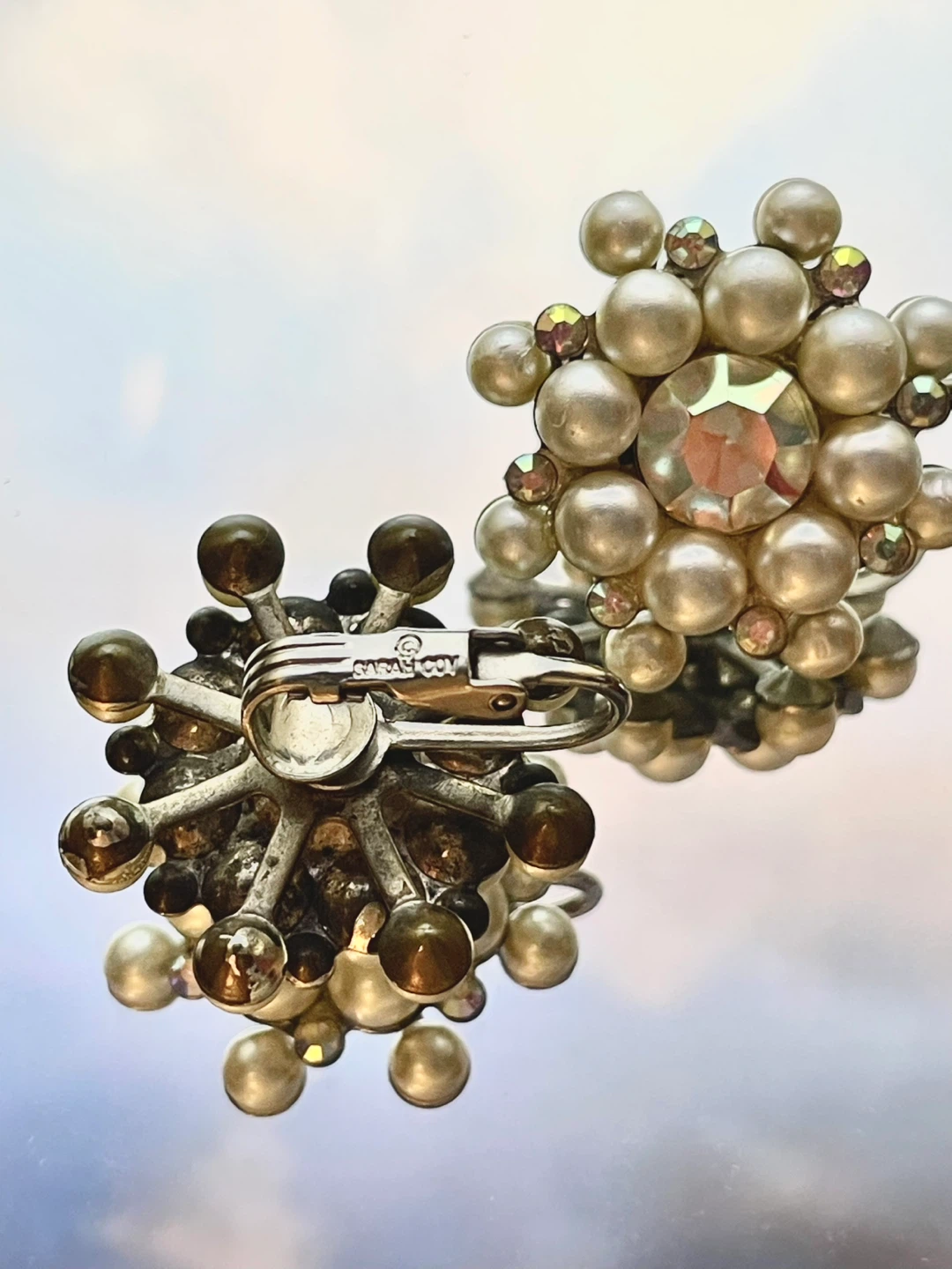 Sarah Coventry Pearl and Rhinestone Clip-On Earrings - photo 3