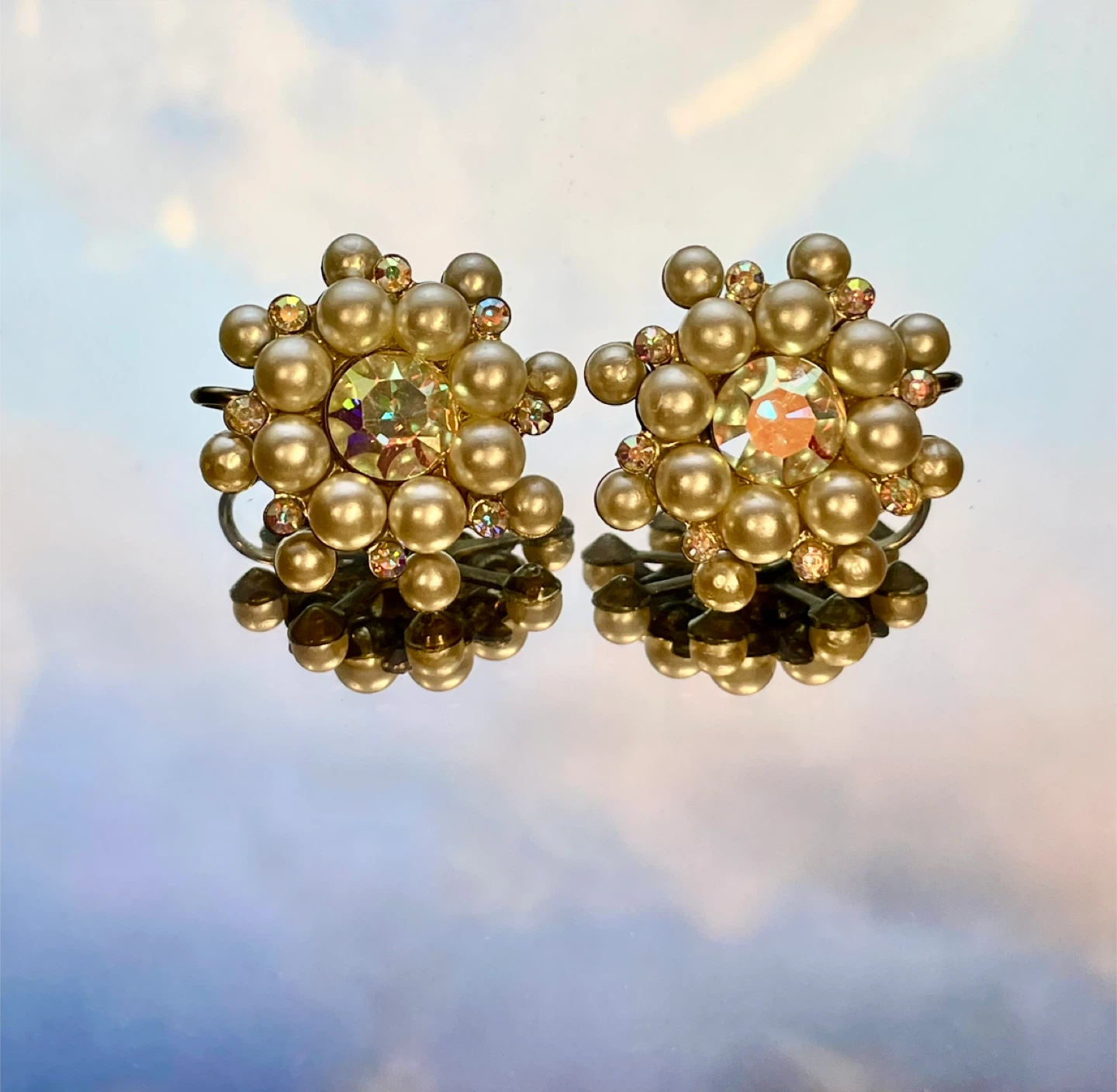 Sarah Coventry Pearl and Rhinestone Clip-On Earrings - photo 2