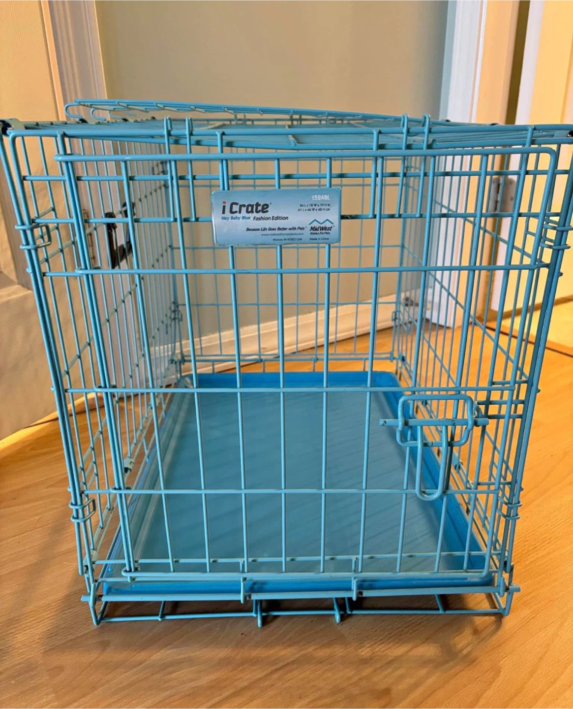 iCrate "Hey Baby Blue" Fashion Edition Pet Crate
