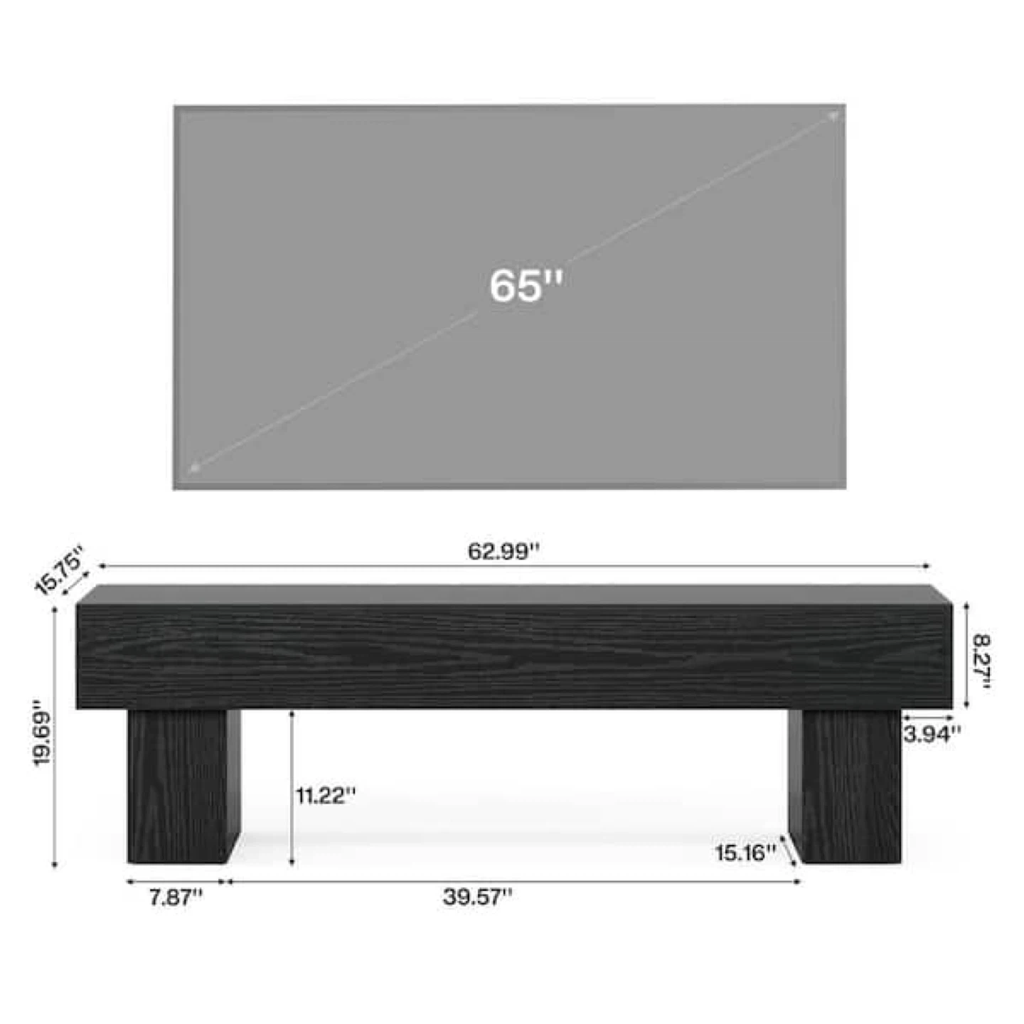 Black TV Stand Fits TV Console Table - photo 4