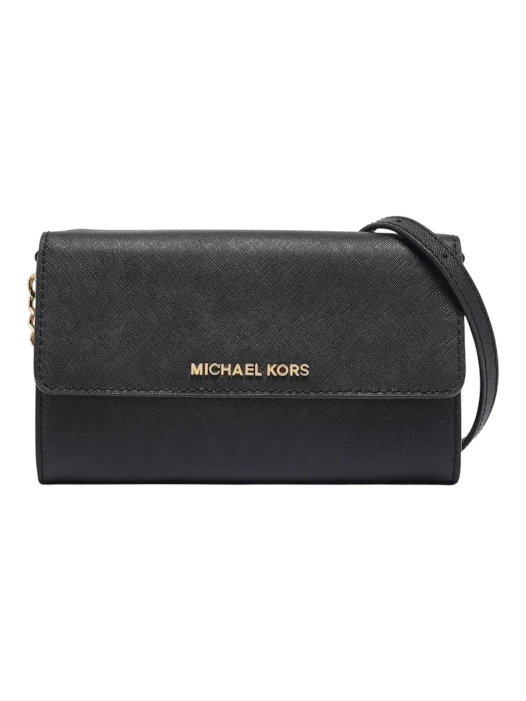Michael Kors Black Jet Set Saffino Leather Crossbody Wallet Bag