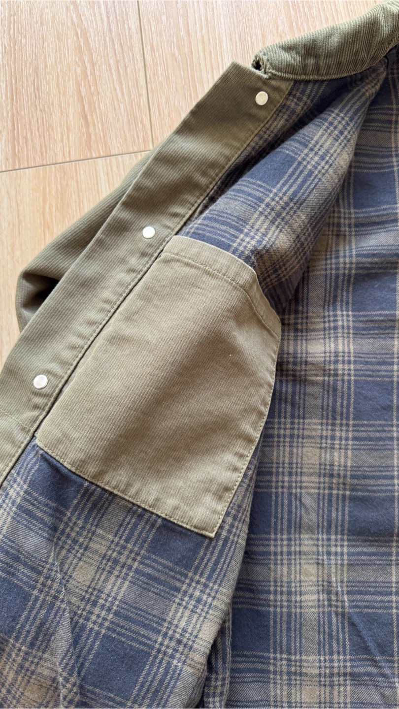 ZARA Olive green corduroy collar Jacket with Plaid Lining - photo 4
