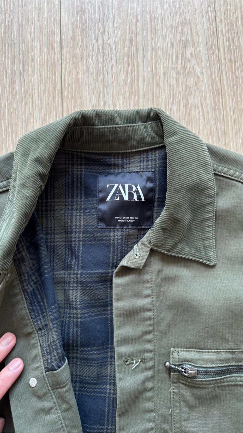 ZARA Olive green corduroy collar Jacket with Plaid Lining - photo 2