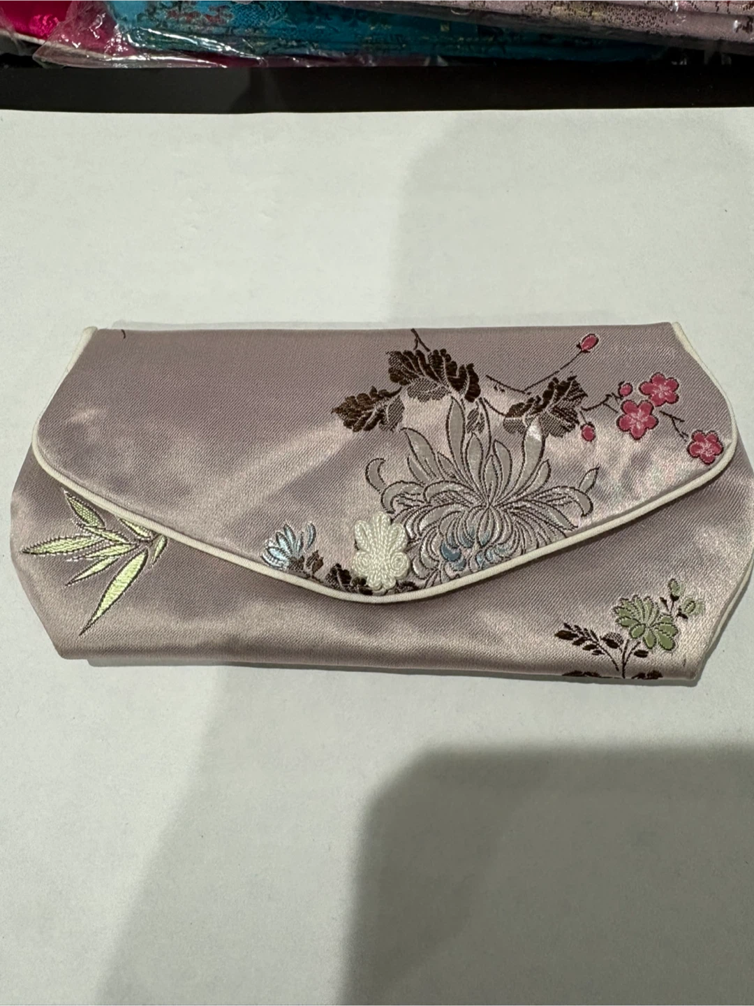 Embroidered Satin Clutch Purse