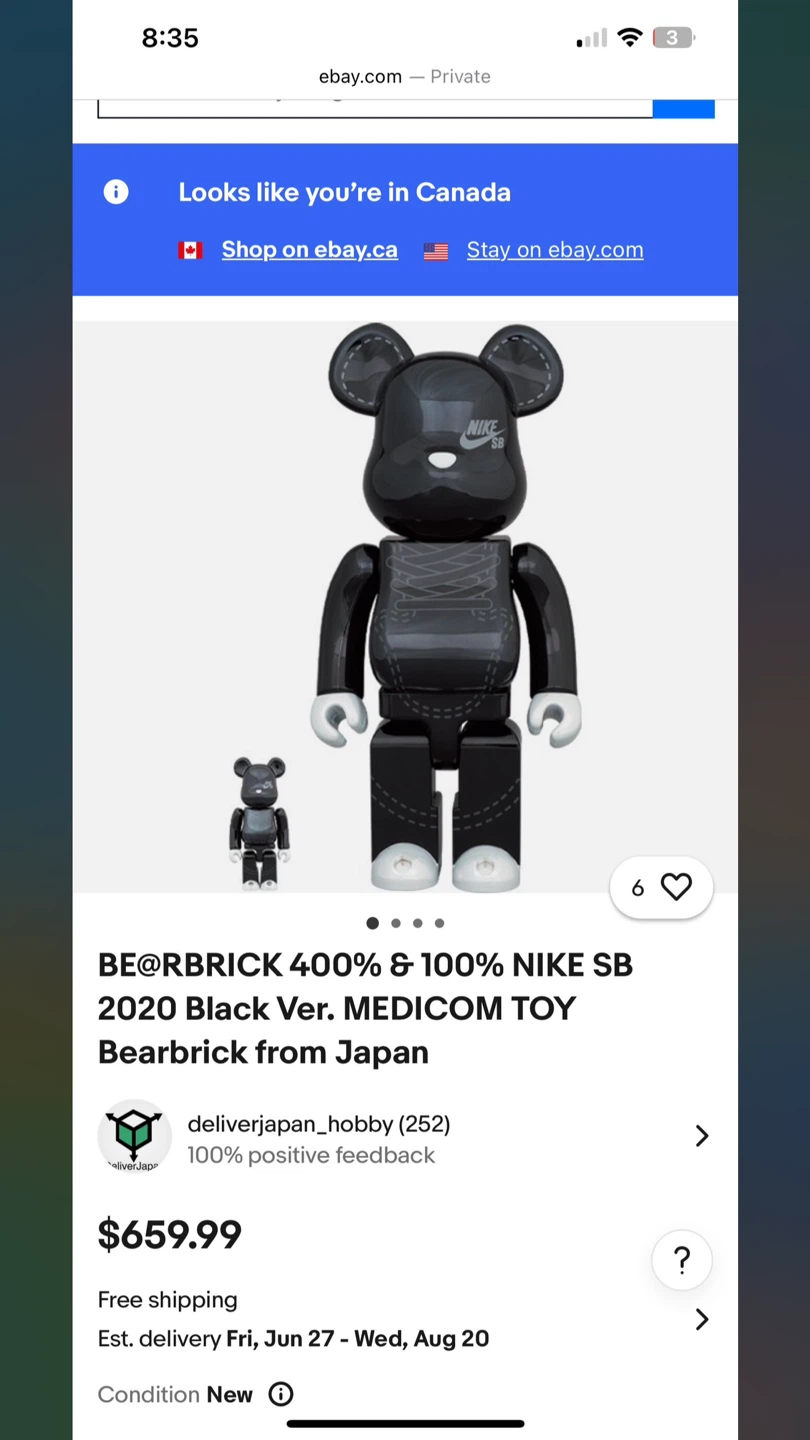 BE@RBRICK 400% & 100% Nike SB 2020 Black Ver. Medicom Toy