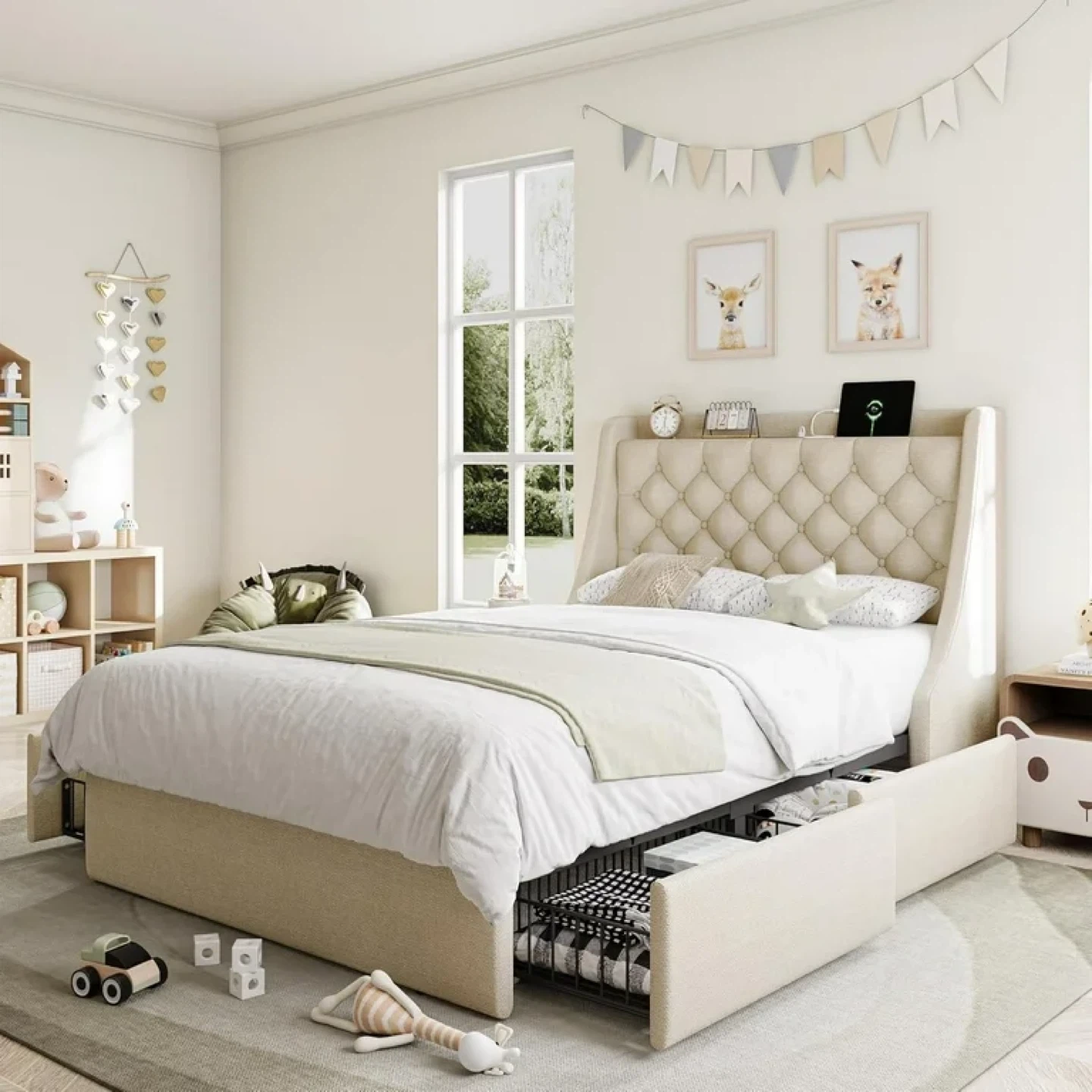 Twin Size Bed Frame with 4 Storage Drawers