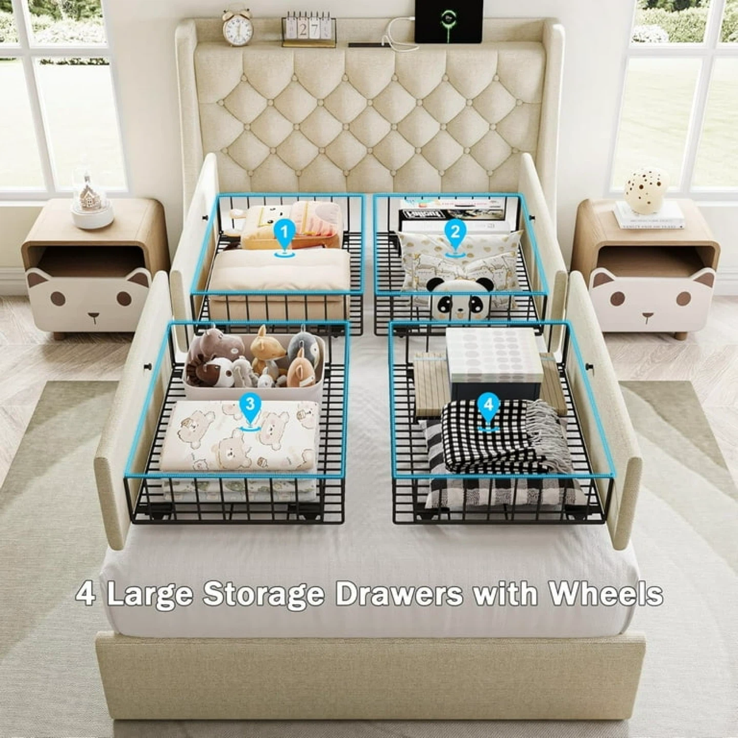 Twin Size Bed Frame with 4 Storage Drawers - photo 3