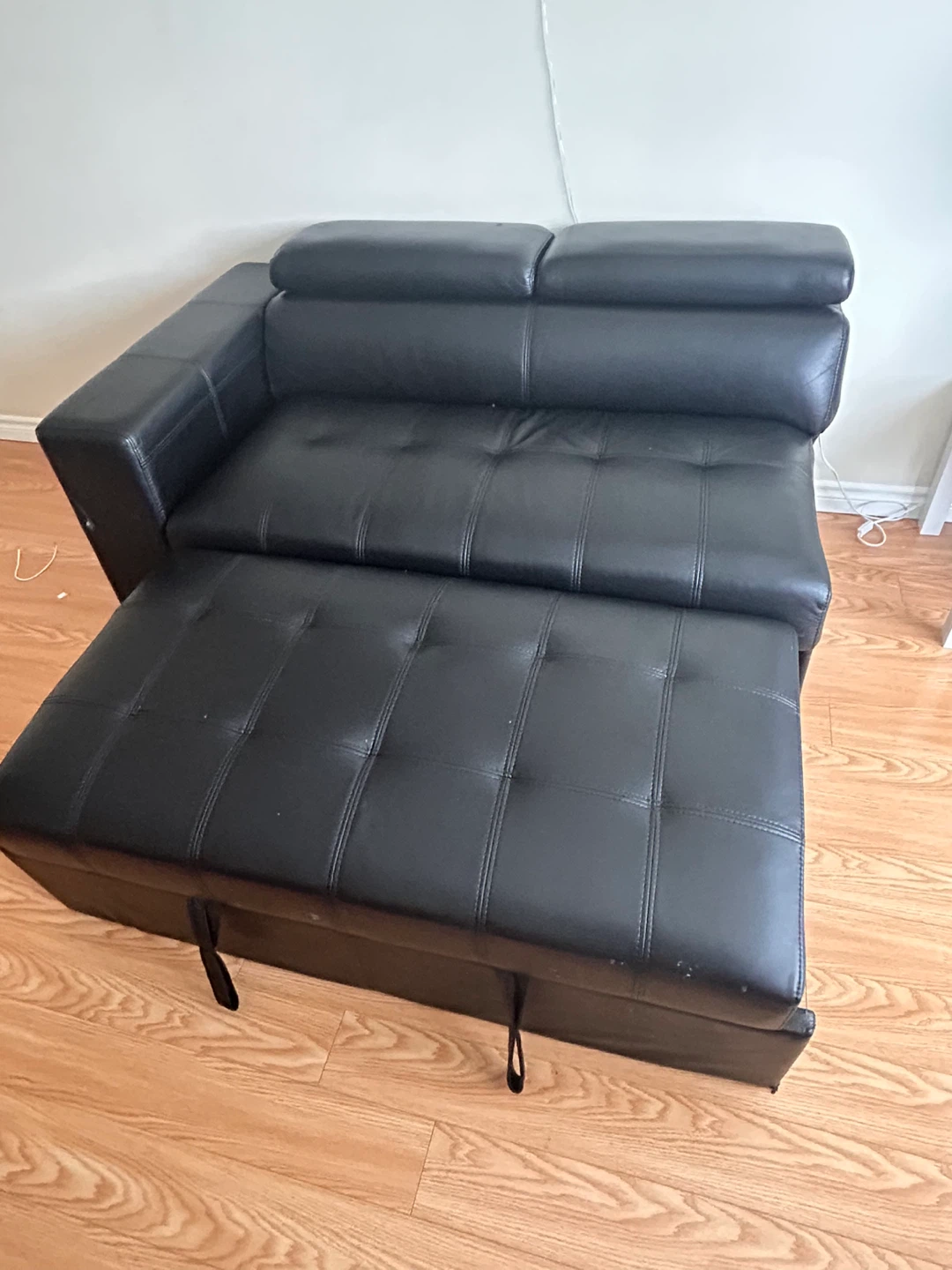 Black Faux Leather Loveseat Sofa Bed - photo 2
