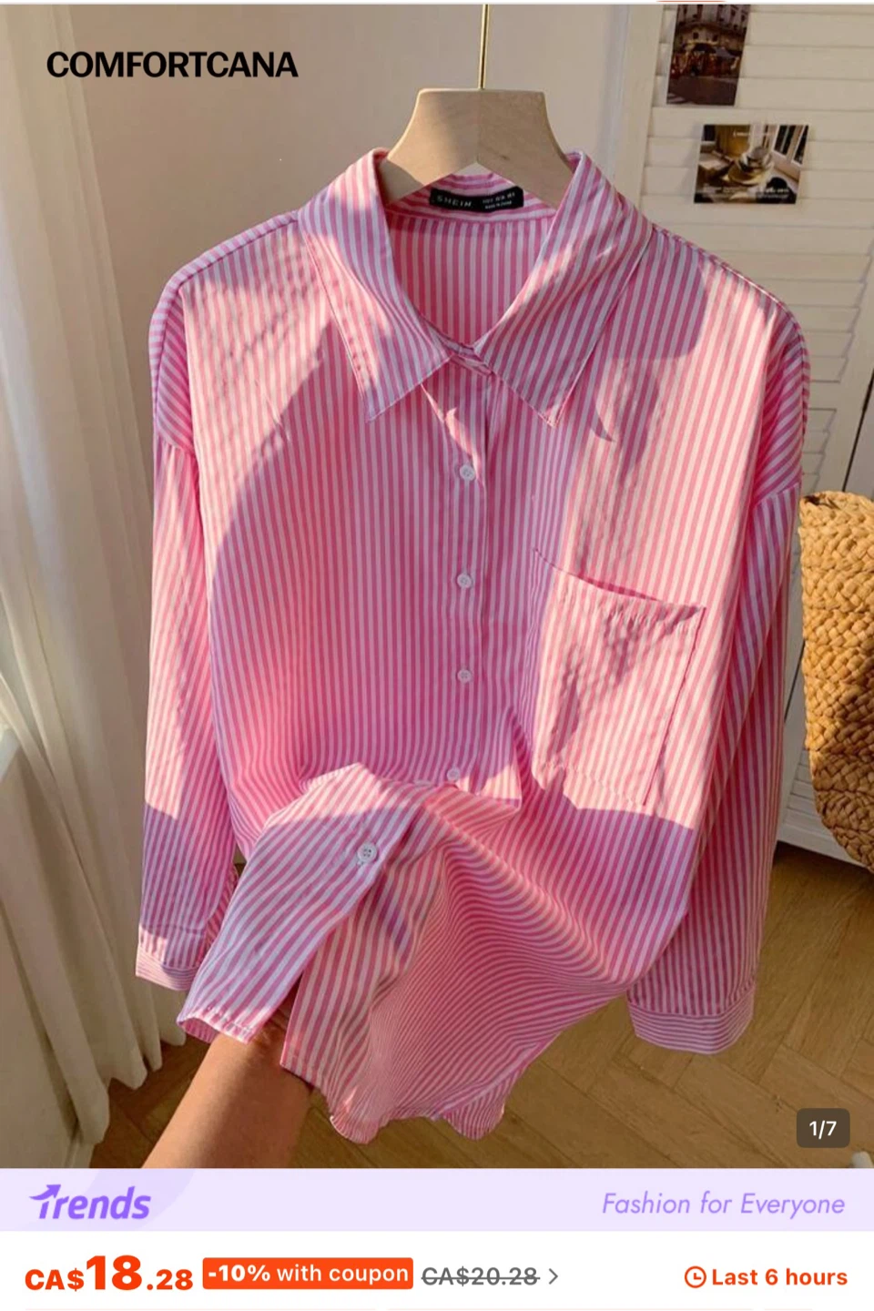 Pink and White Striped Button-Up Shirt - SHEIN
