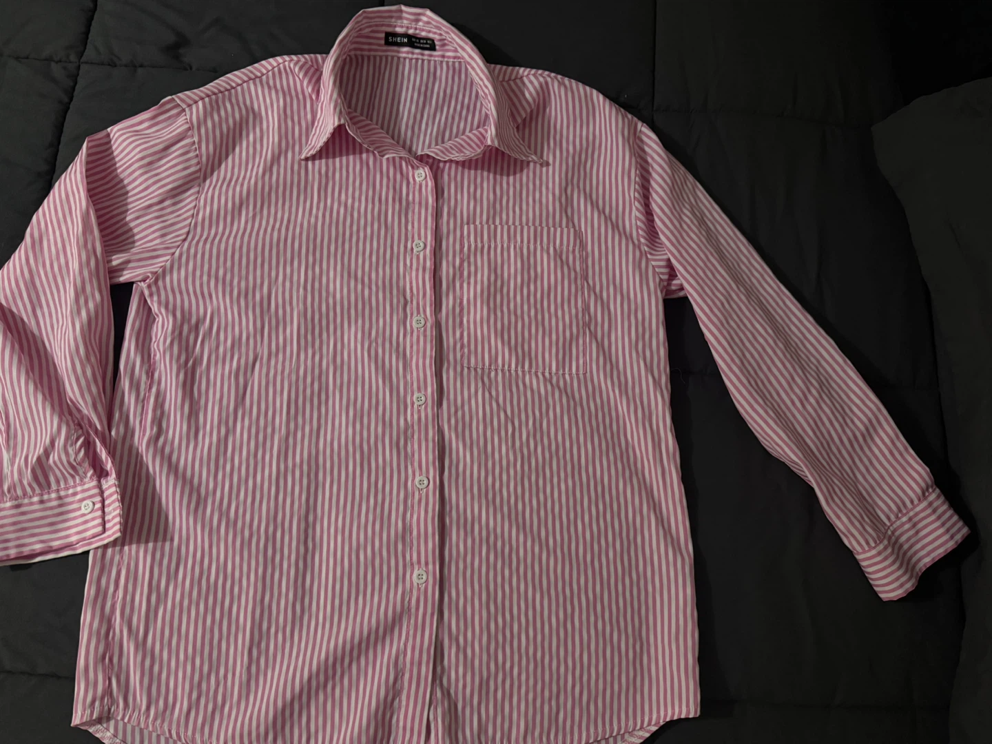 Pink and White Striped Button-Up Shirt - SHEIN - photo 2
