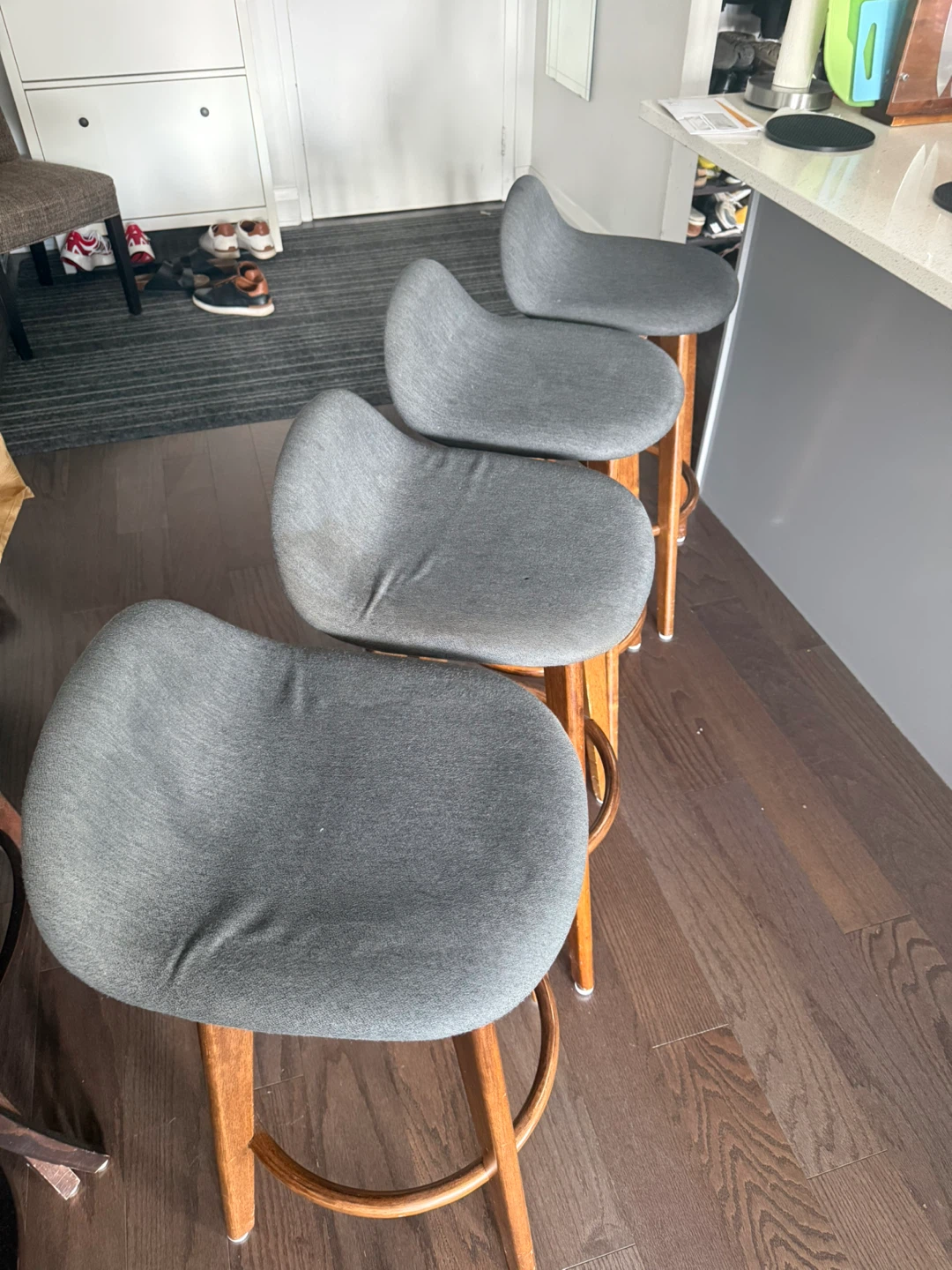 Grey Fabric Bar Stools with Wooden Legs (Set of 4)