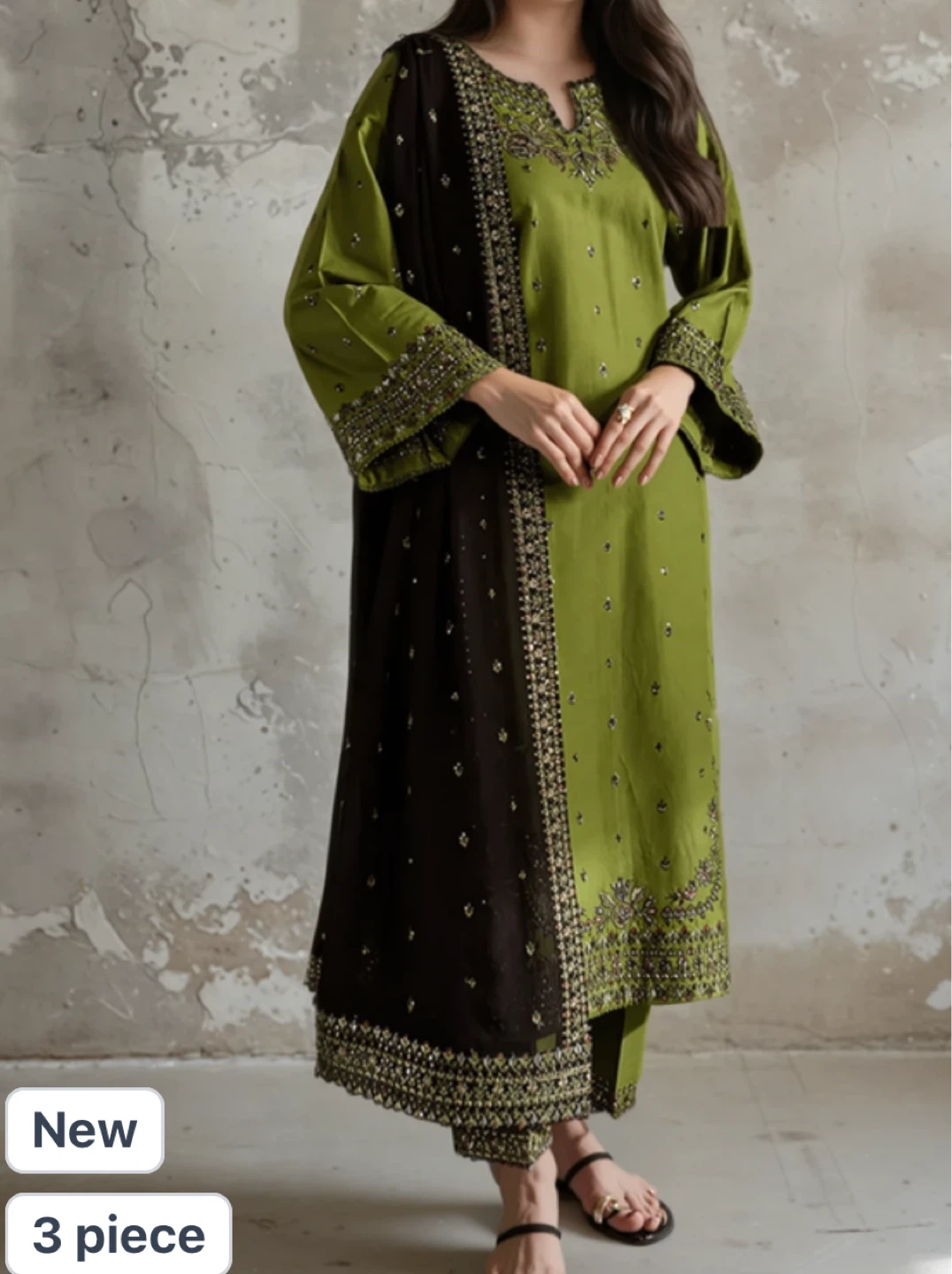 Chaudhary Arts 3-Piece Embroidered Linen Kurta Set