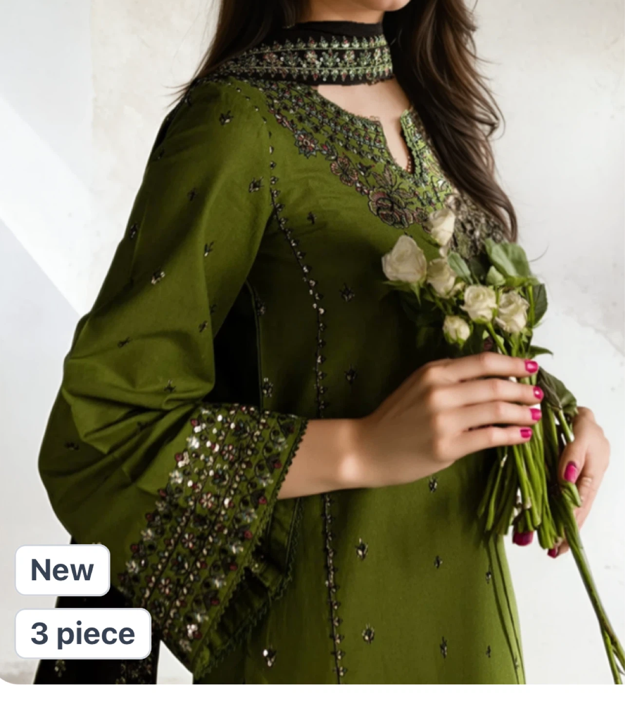 Chaudhary Arts 3-Piece Embroidered Linen Kurta Set - photo 2