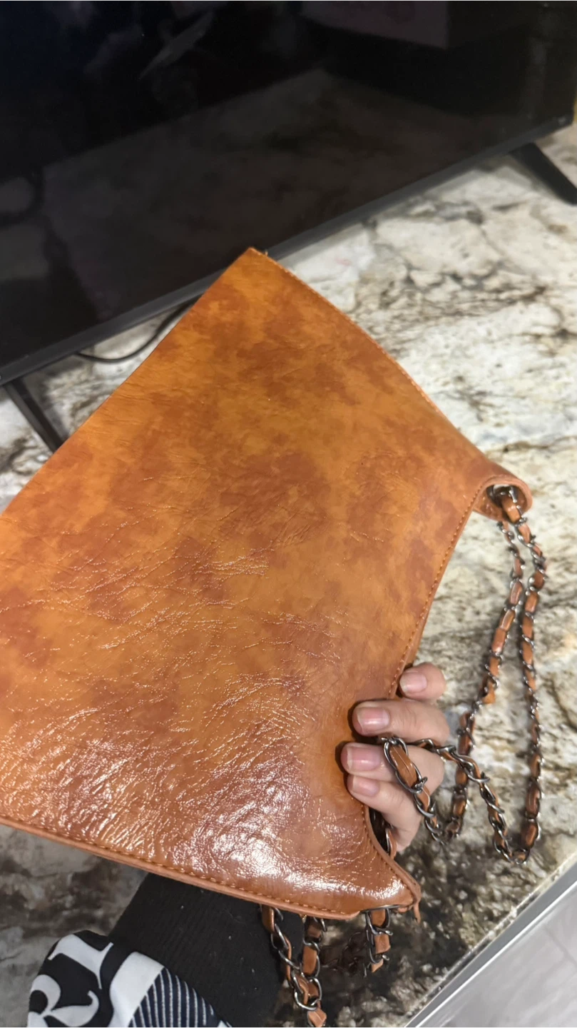New Brown Studded Faux Leather Shoulder Bag check more pictures - photo 3