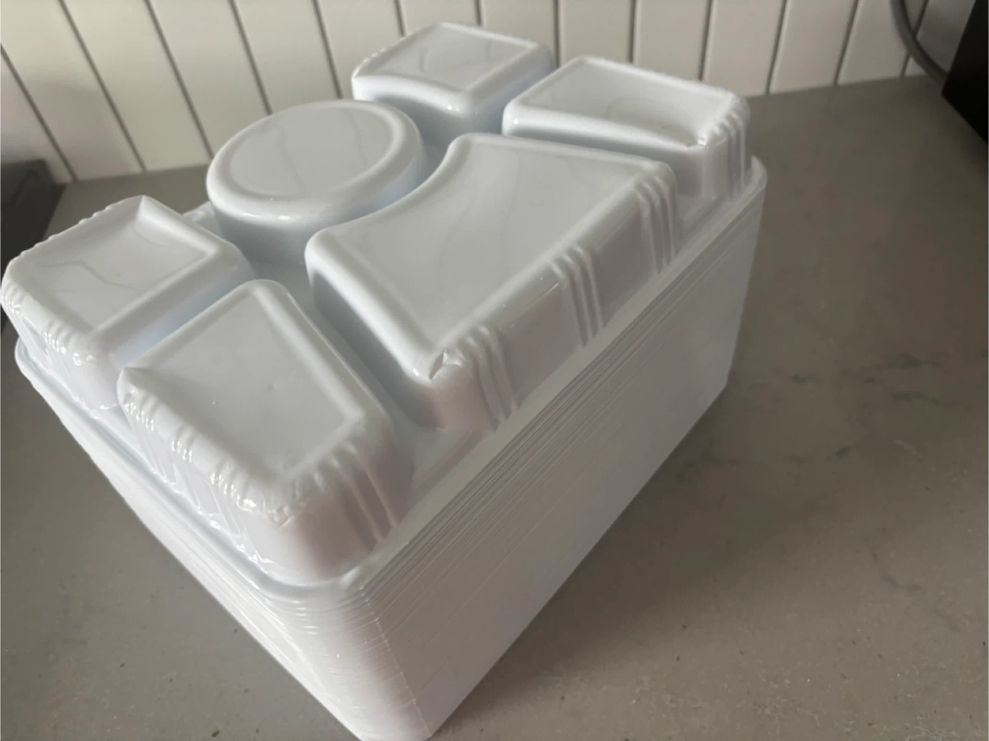 Stack of 6-Compartment White Plastic food dinner plates - photo 4