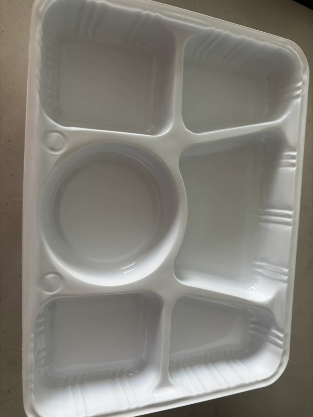 Stack of 6-Compartment White Plastic food dinner plates - photo 5