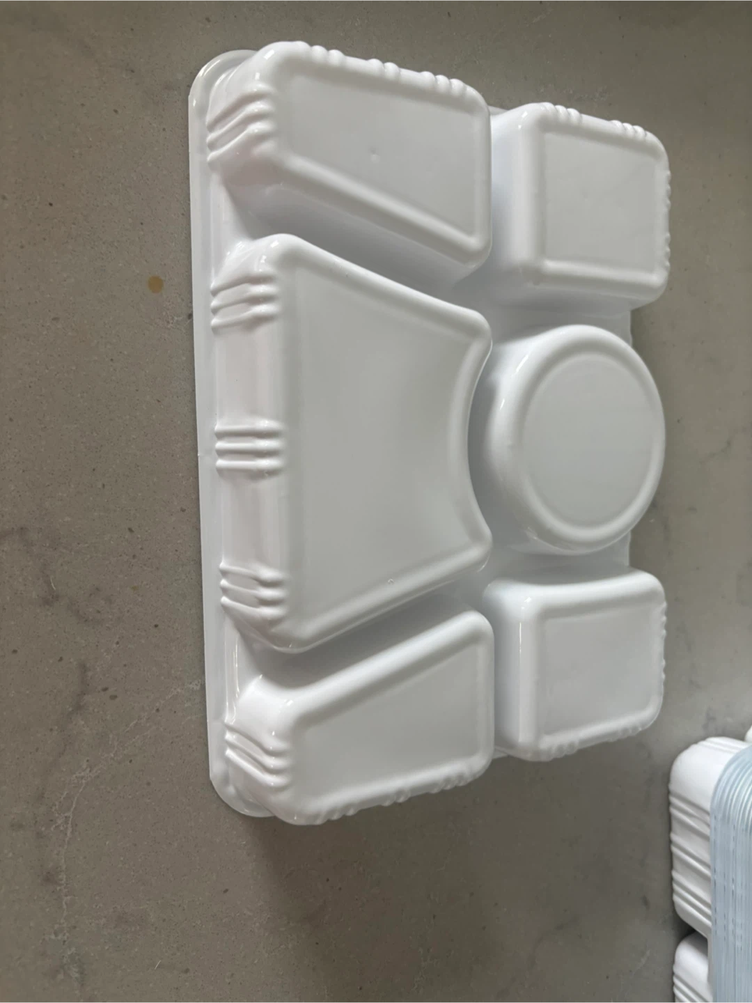 Stack of 6-Compartment White Plastic food dinner plates - photo 2