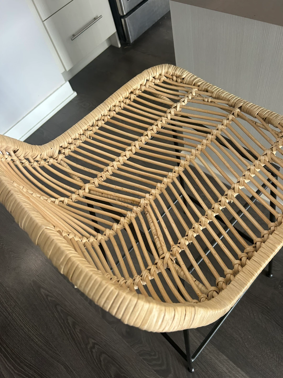 Moving sale! Woven Rattan Bar Stool with Black Metal Legs - photo 3