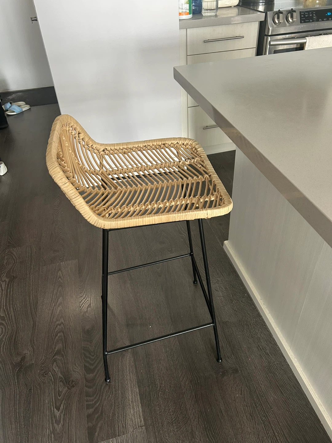 Moving sale! Woven Rattan Bar Stool with Black Metal Legs - photo 2