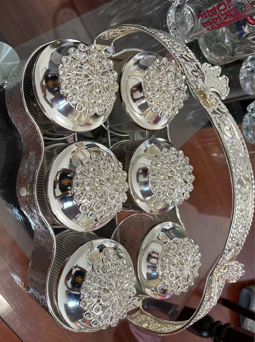 Silver Serving Tray with 6 Ramekins